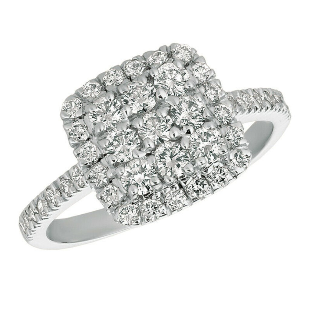 1.00 Carat Natural Diamond Cluster Square Ring 14k